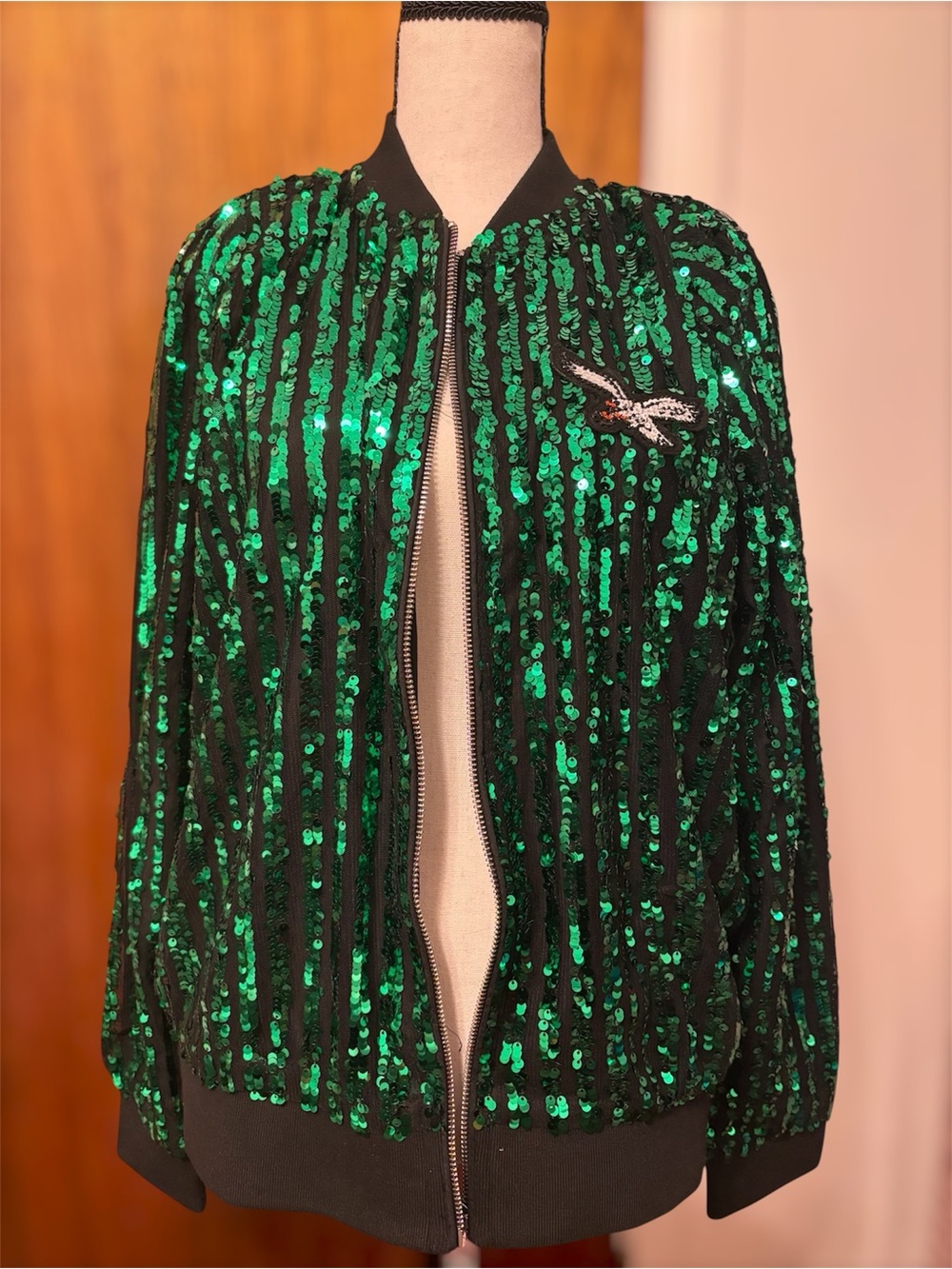 NFL Philadelphia Eagles Women’s Sequin Bomber Jacket with Embroidered Logo Cuce